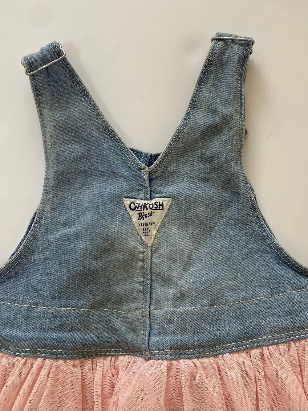 OshKosh B'gosh Denim Unicorn Overall Dress in Blue and Pink